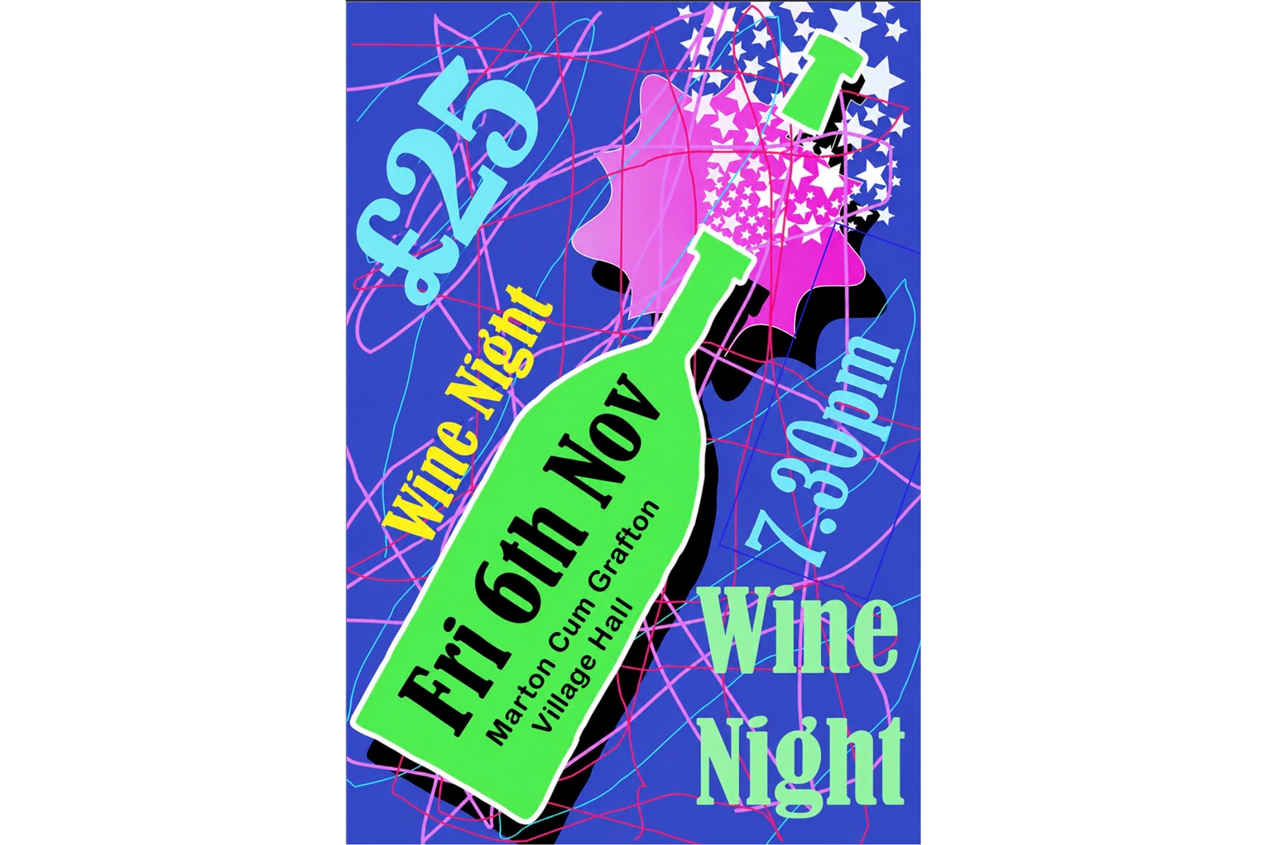poster for wine night event in village hall
